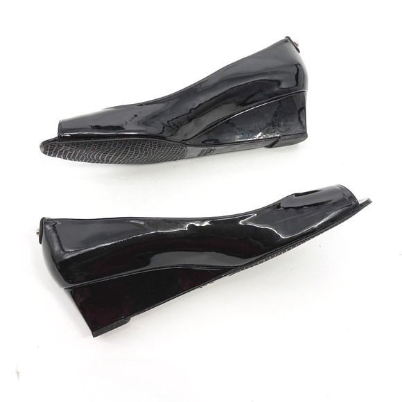 Stuart Weitzman Black Patent Leather Peep Toe Wedge Pumps Size 10.5 M - Picture 9 of 13